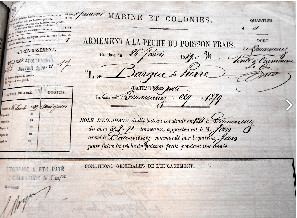 Source : Service Historique de la Défense Brest - Rôle d'équipage de 1889 - Communiqué par Jacques Join