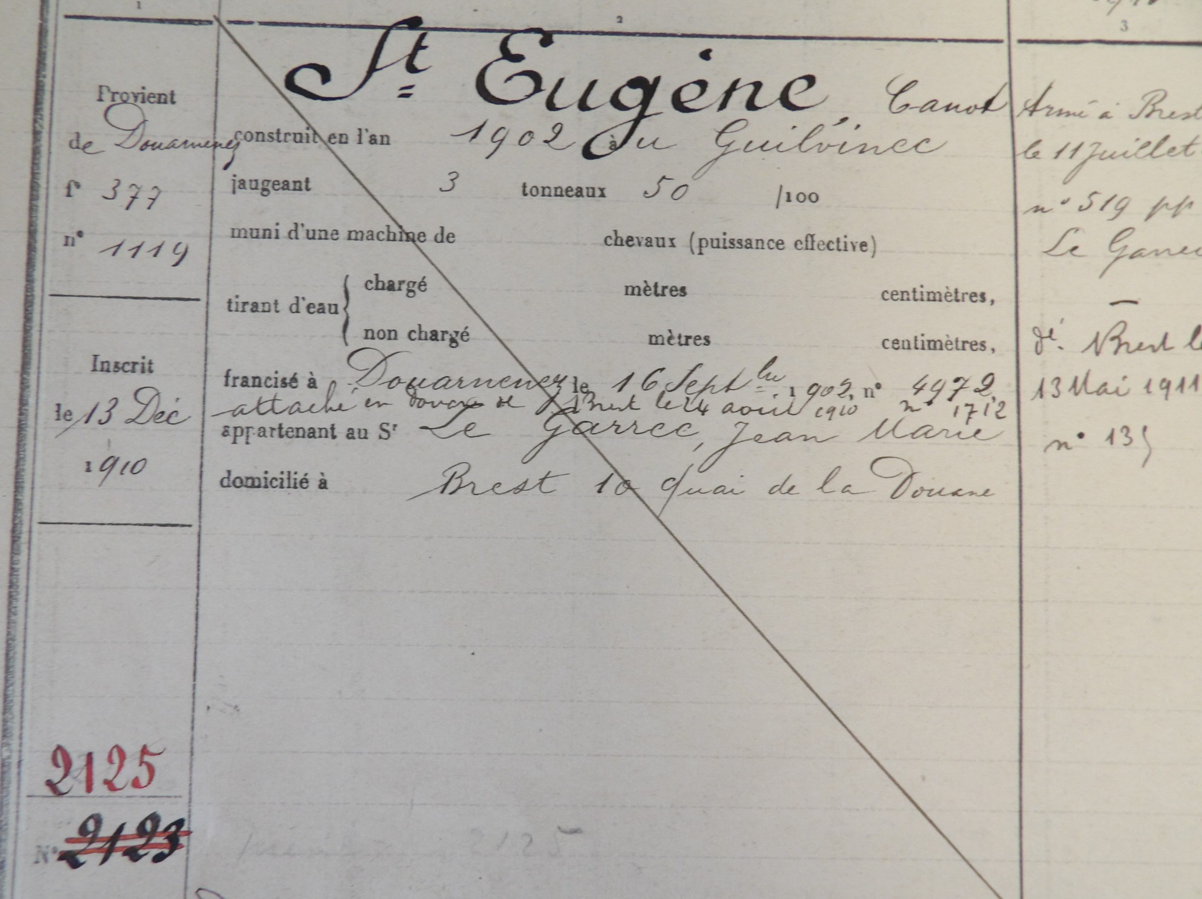 DZ1119 devient BR2125 SAINT EUGENE. Transmis par Audierne Bateaux