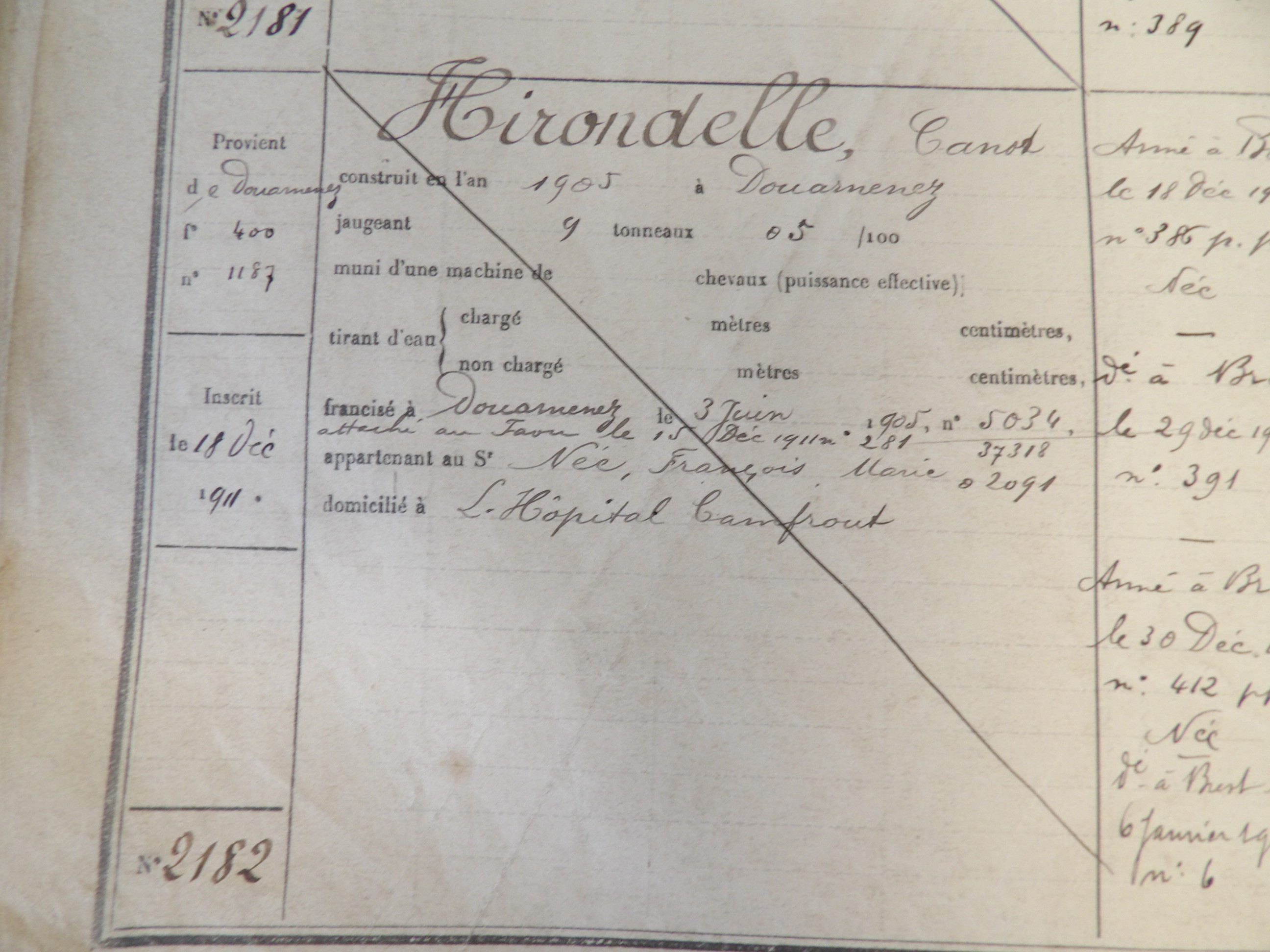 DZ1187 devient BR2182 HIRONDELLE. Transmis par Audierne Bateaux
