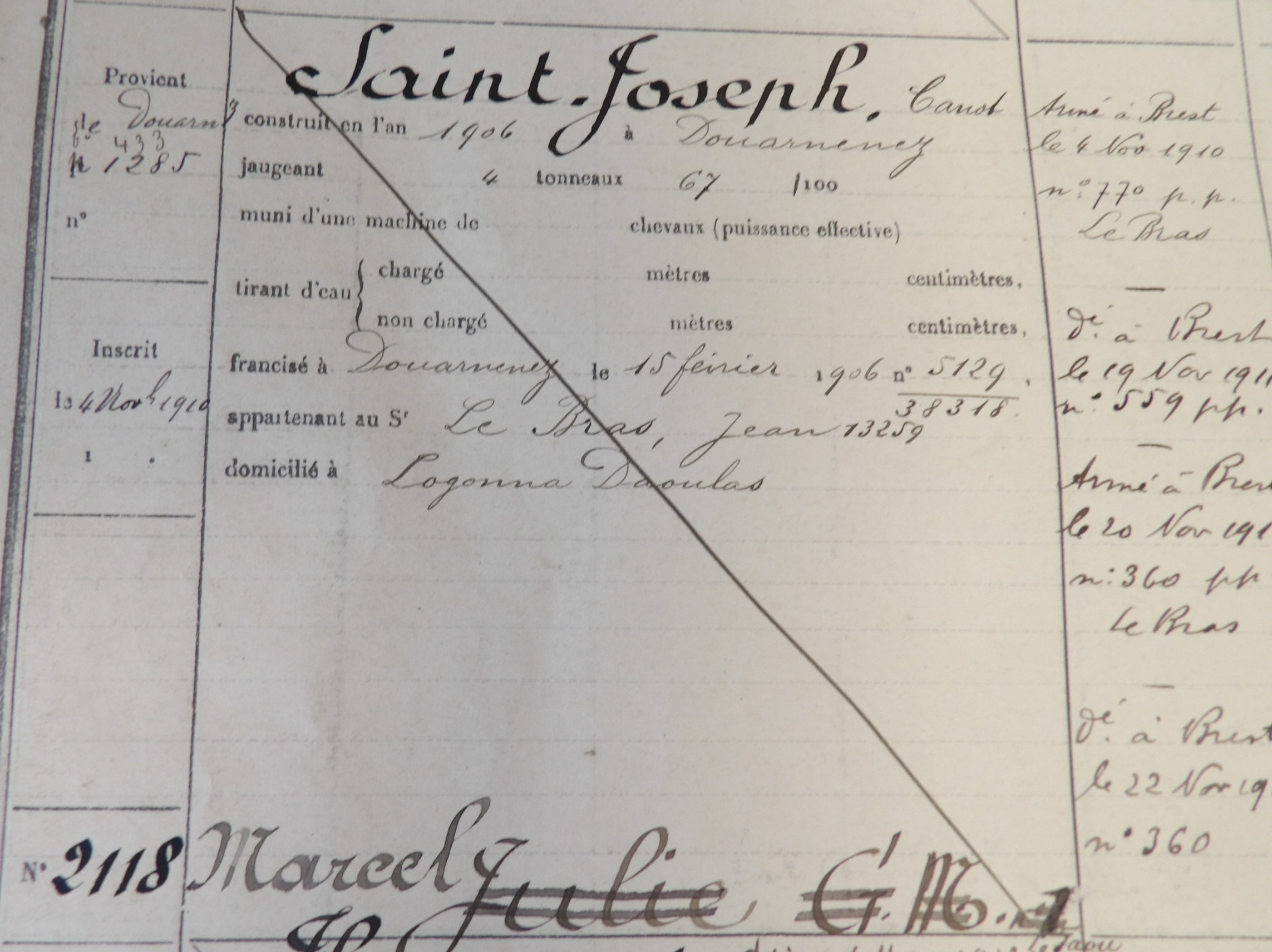 DZ1285 devient BR2118 SAINT JOSEPH. Transmis par Audierne Bateaux