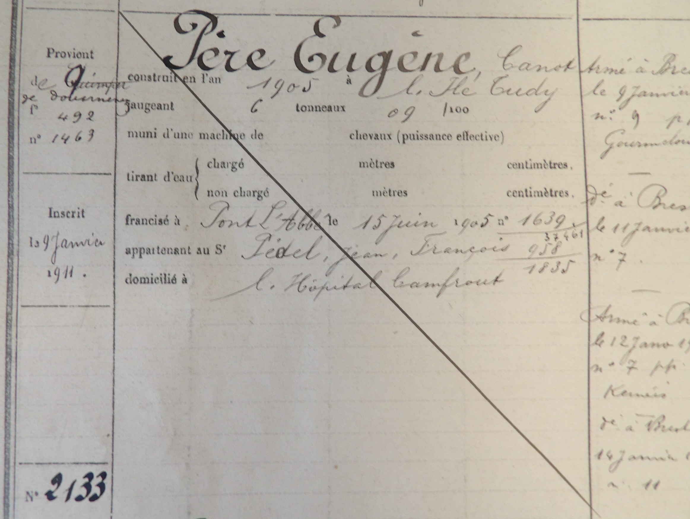DZ1463 devient BR2133 PERE EUGENE. Transmis par Audierne Bateaux