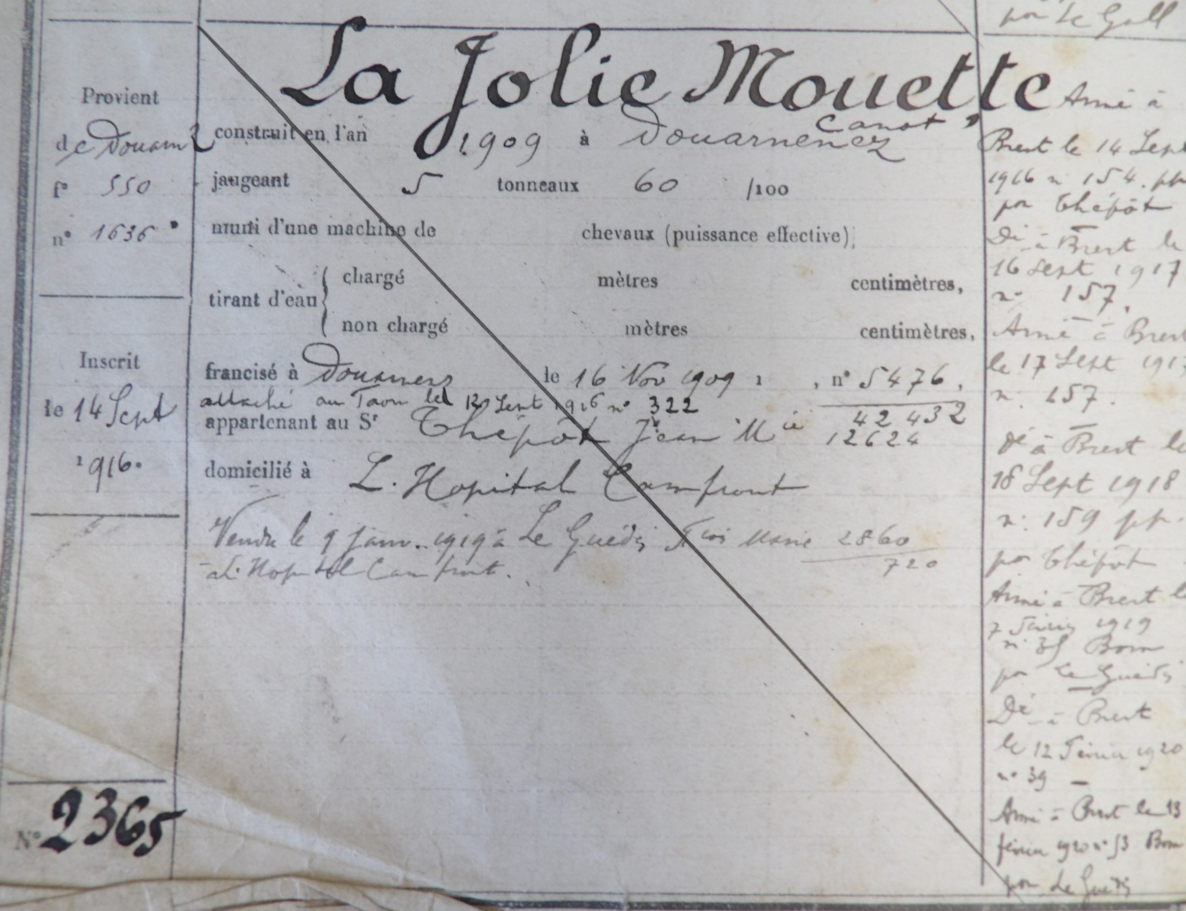 DZ1636 devient BR2365 JOLIE MOUETTE. Transmis par Audierne Bateaux