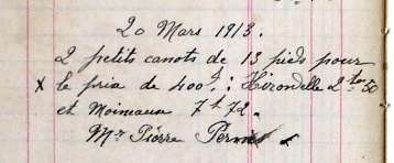 En 1913, Pierre Pernès commande 2 canots au chantier Le Gall au Port Rhu. Document Bruno Le Gall.