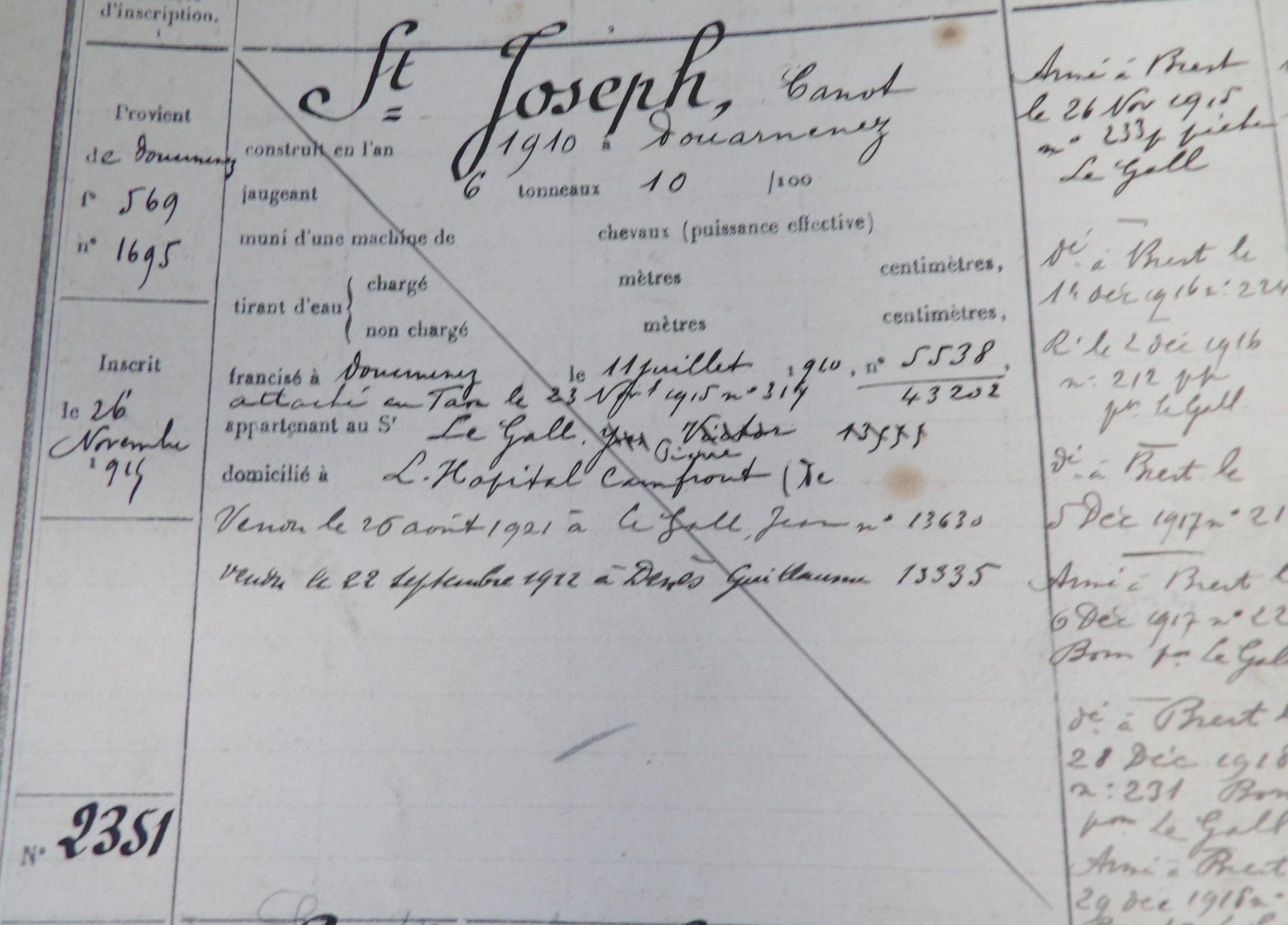 DZ1695 devient BR2351 SAINT JOSEPH. Transmis par Audierne Bateaux