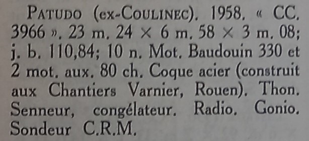 DZ3961 Coulinec devient CC3966 Patudo. Annuaire 1967. Transmis AD Bateaux.