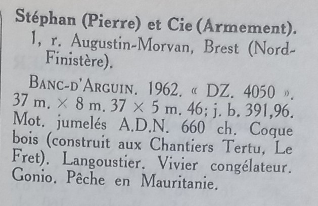 DZ4050 Banc d'Arguin. Annuaire DZ 1965, par Audierne Bateaux.
