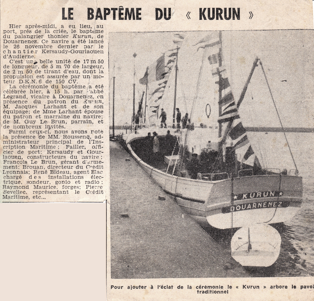 Source : Collection personnelle de Jacques Larhant. Coupure de presse : le baptême du Kurun.
