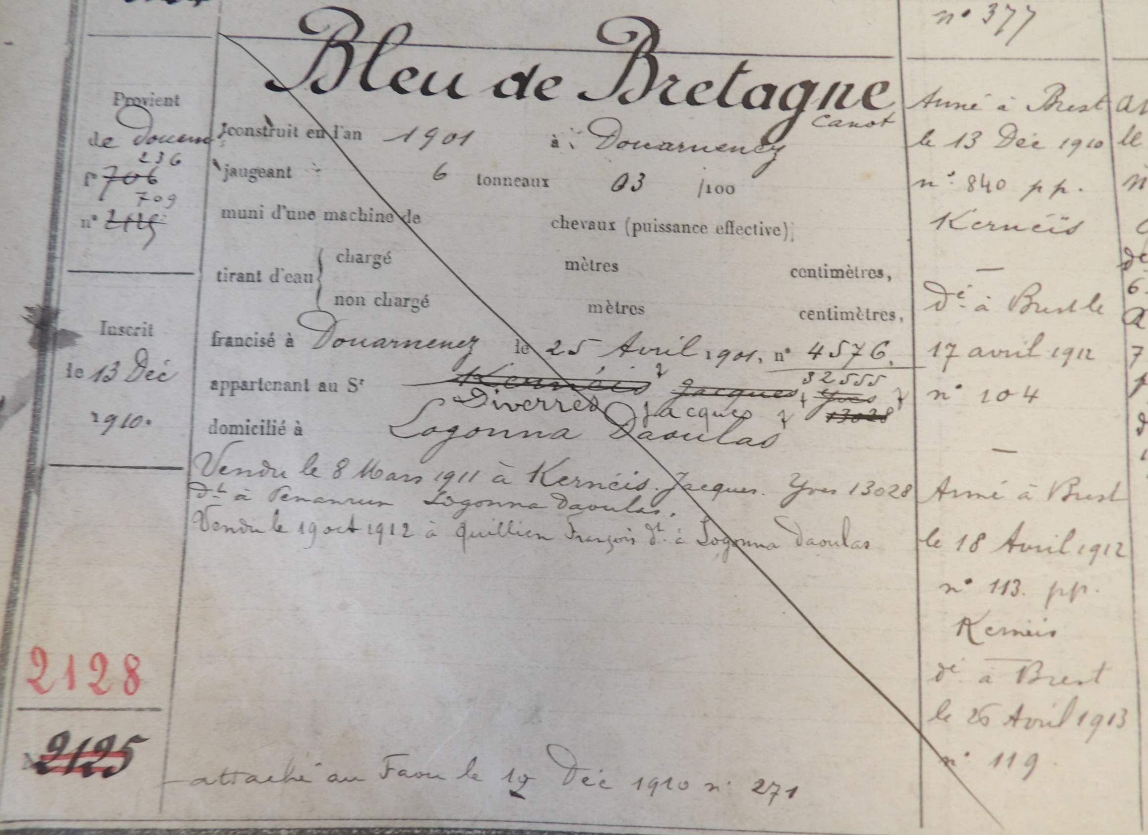 DZ709 devient BR2128 BLEU DE BRETAGNE. Transmis par Audierne Bateaux