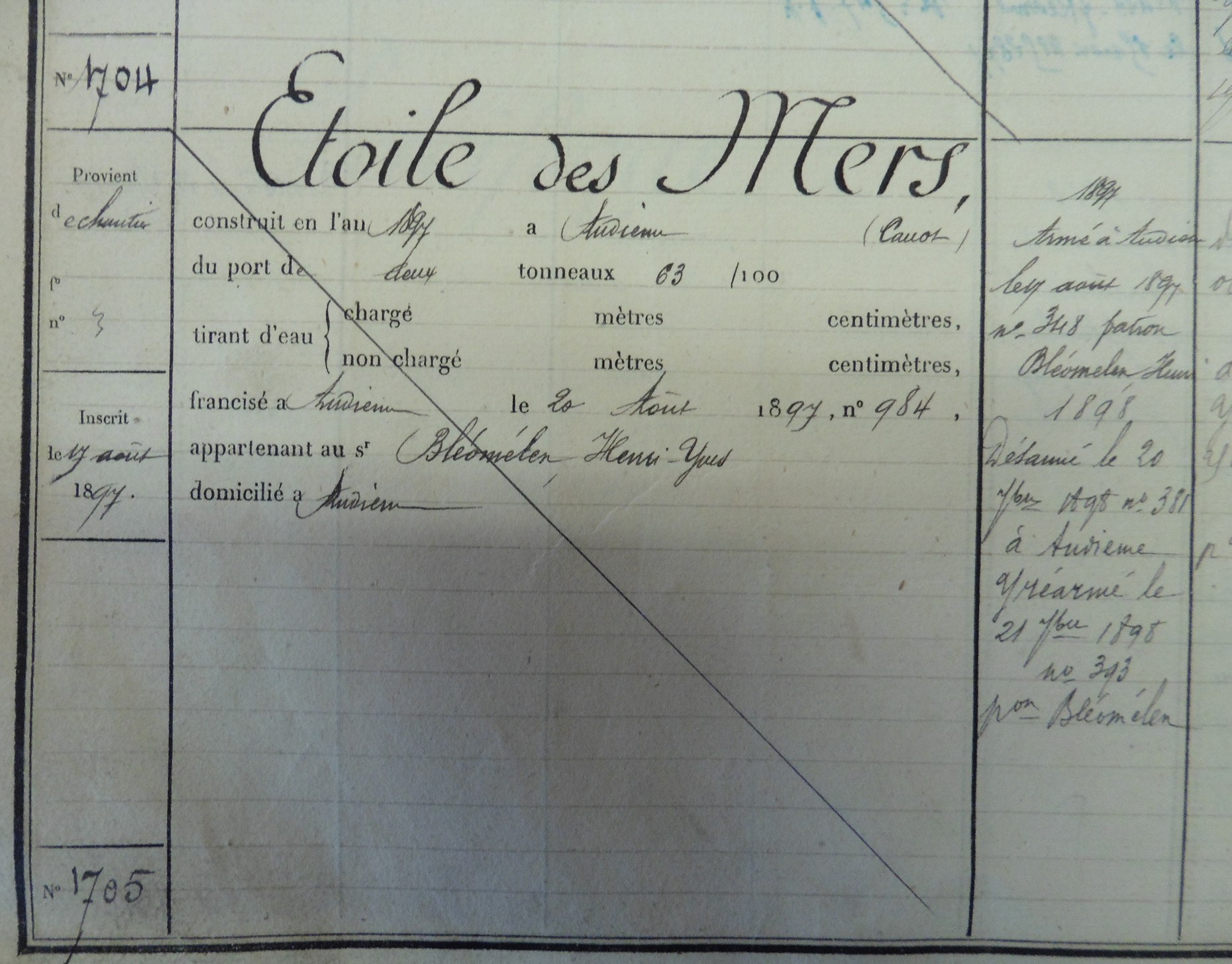 DZ756 ETOILE DES MERS Ex-A1705. Transmis par AUdierne Bateaux
