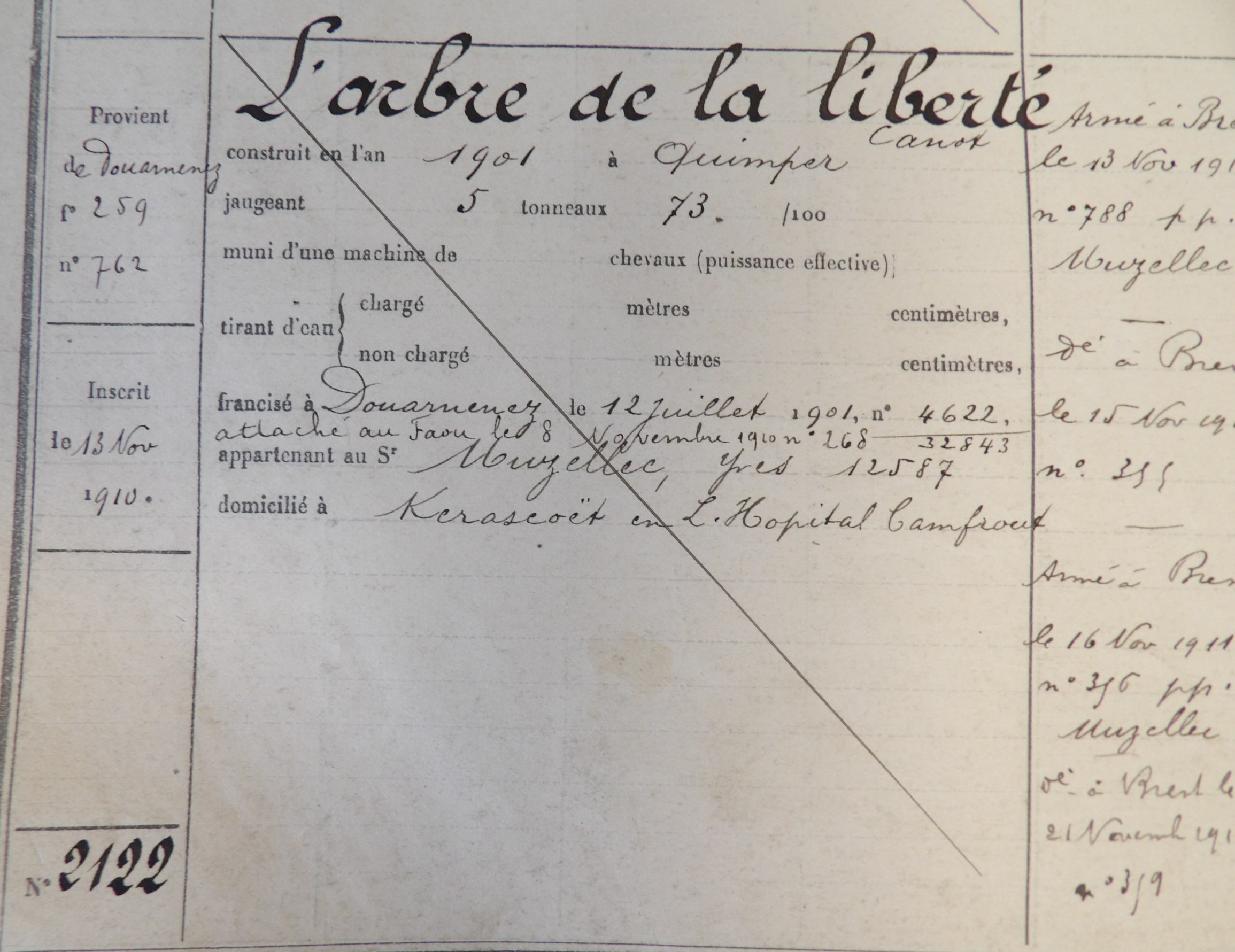 DZ762 devient BR2122 L'ARBRE DE LA LIBERTE. Transmis par Audierne Bateaux