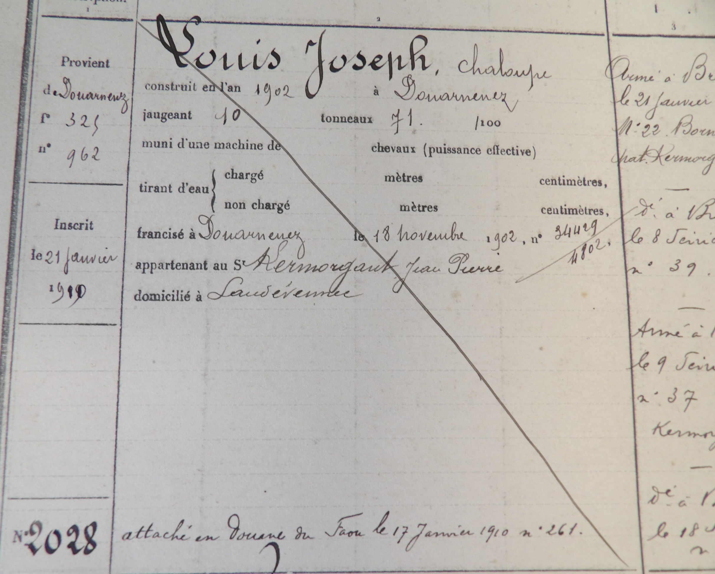 DZ962 devient BR2028 LOUIS JOSEPH. Transmis par Audierne Bateaux